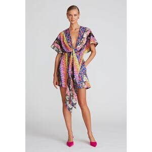 AMUR Nyla Floral Stripe Tie Front Mini Dress Size 8 Organic Cotton